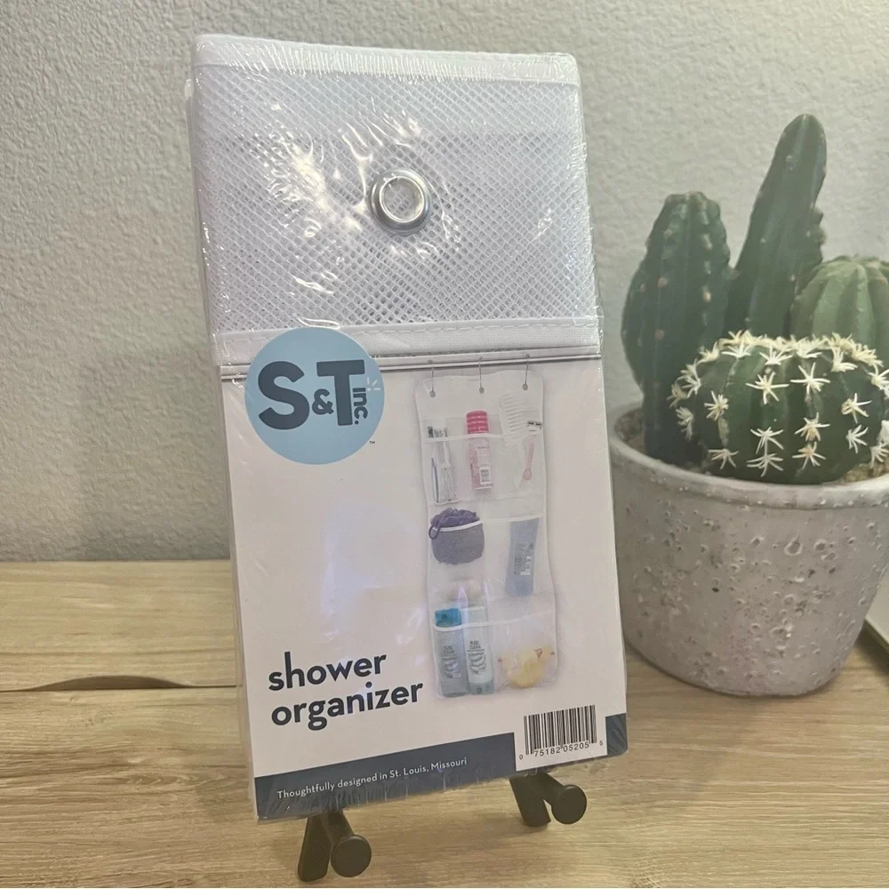 S&T Inc Mesh Shower Organizer Caddy 7 Pocket Hanging Bathroom Storage White